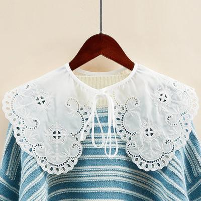 Koreanischer großer Revers-Fake-Kragen für Damen, Blumenstickerei, hohle Spitze, abnehmbare Kragen, falscher Kragen, Damenschal, dekorativ