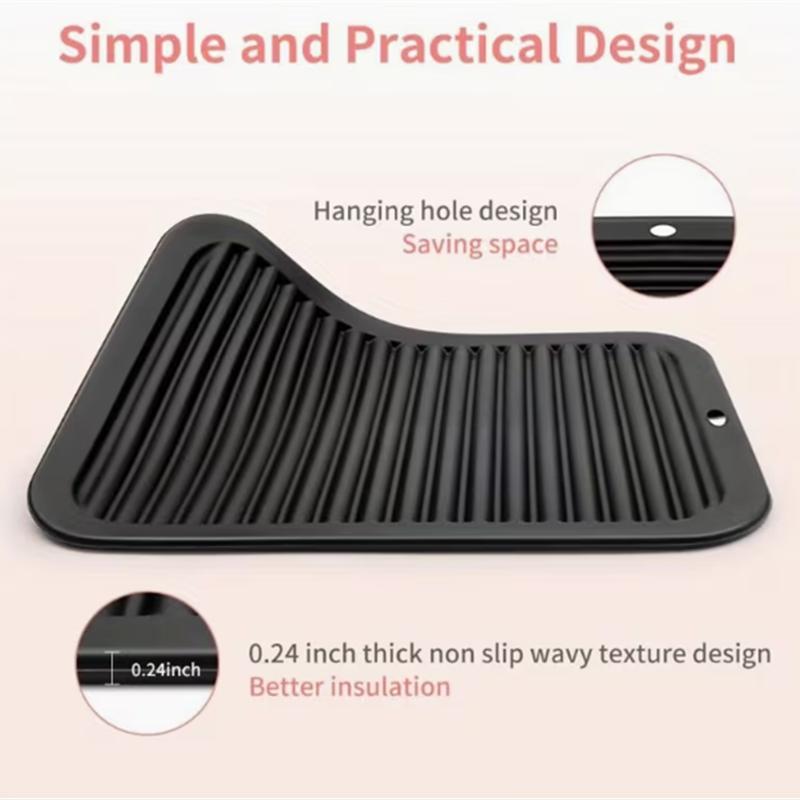 BEPAN Heat Resistant Silicone Mat Pad for Hair Curling Iron Non-Slip Hair Straightener Pad with Thick Wave Texture and Hanging Holes