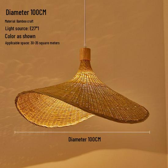 New Chinese Style Bamboo Woven Pendant Light - Southeast Asian Rattan & Japanese Straw Hat Design for Teahouses and Staircases.