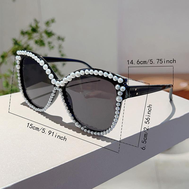 Chic Pearl Shiny Trends Shades Women Fashion Cat Eye Gradient Sunglasses Oversize Decor Outdoor Pink Sun Glasses