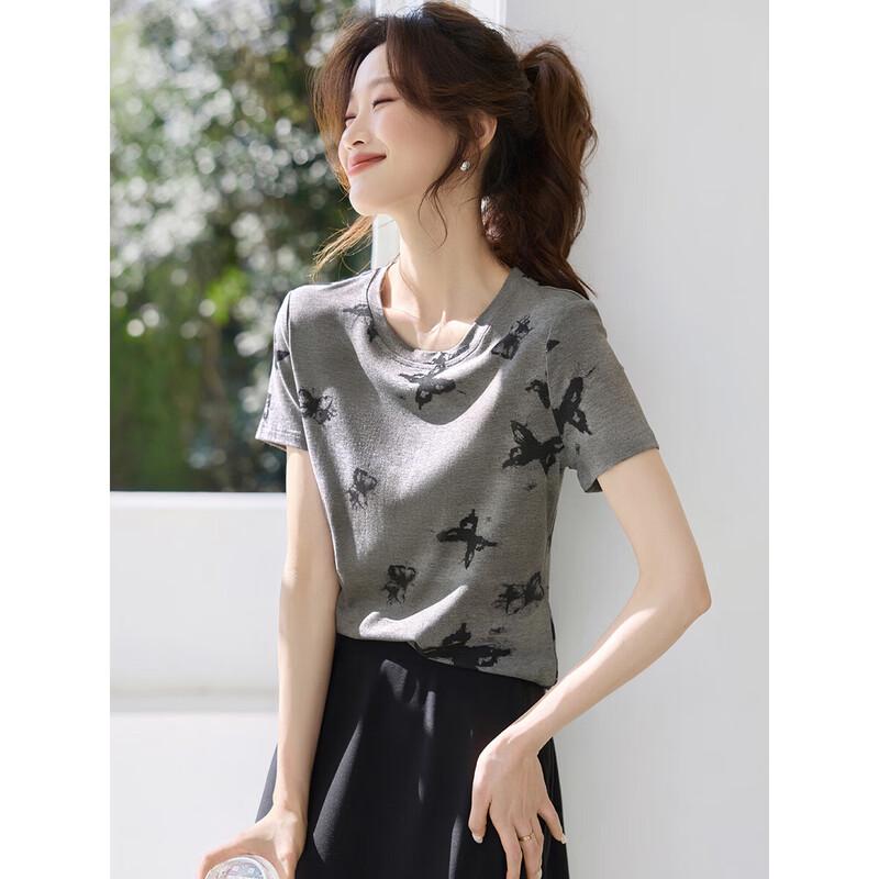 Mohan Yimei Women s Butterfly Print Loose Round Neck T-Shirt S