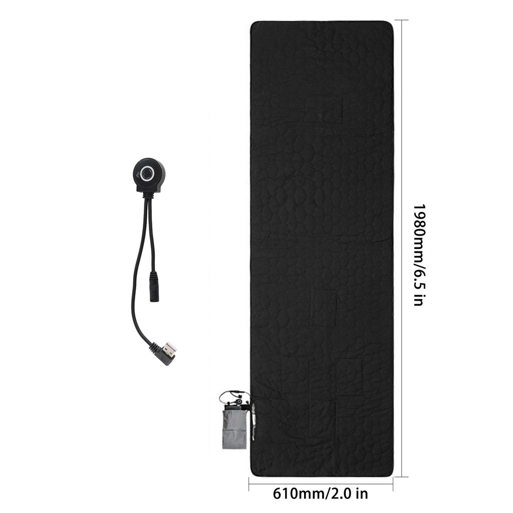 Heated Sleeping Bag Pad Mattress USB Power Warm Heating Mat with 5 Heating Zone 3-  Temperature for Indoor Outdoor Camping Travel