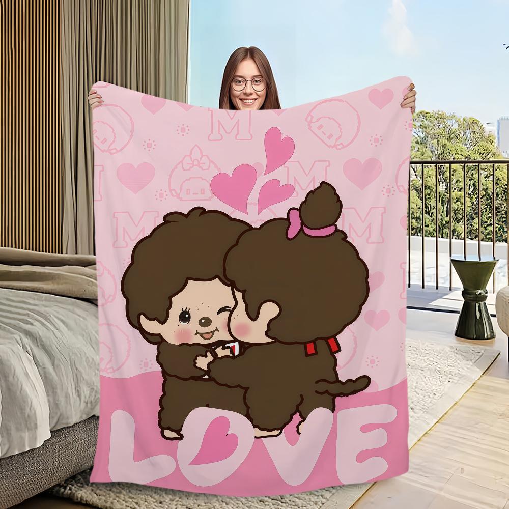 fashion cartoon art couple cute M-Monchhichi Flannel warm comfort soft plush blanket for sofa living room bedroom travel gift