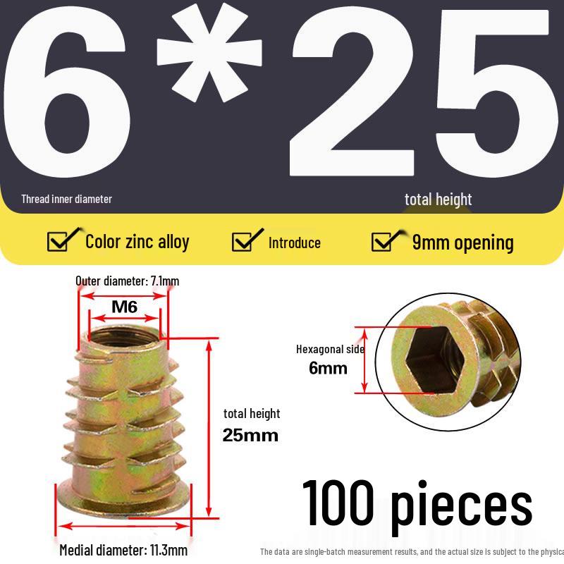 Zinc Alloy Hex Self-Tapping Nut with Washer for Furniture, Internal/External Thread, Medium Wood, Sizes M4-M8.