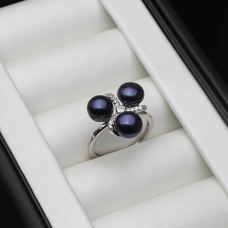 Real 925 Sterling Silver Pearl Ring Double Ladies Woman,White Natural Freshwater Adjustable Pearl Ring Wife Mother Birthday Gift