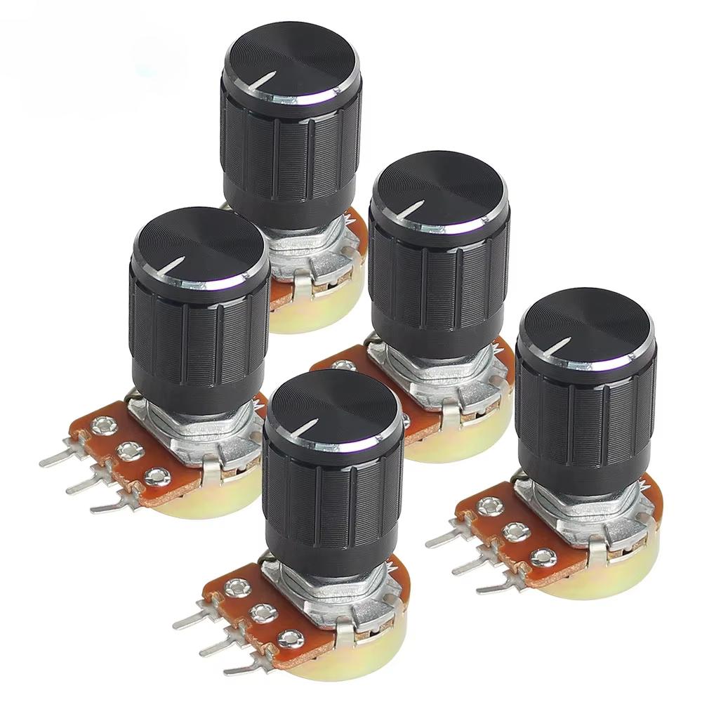 5 Set WH148 Linear Taper 3pin Rotary Potentiometer Resistor 15mm 1K 2K 5K 10K 20K 50K 100K 250K 1M with Black Aluminum Knob Set