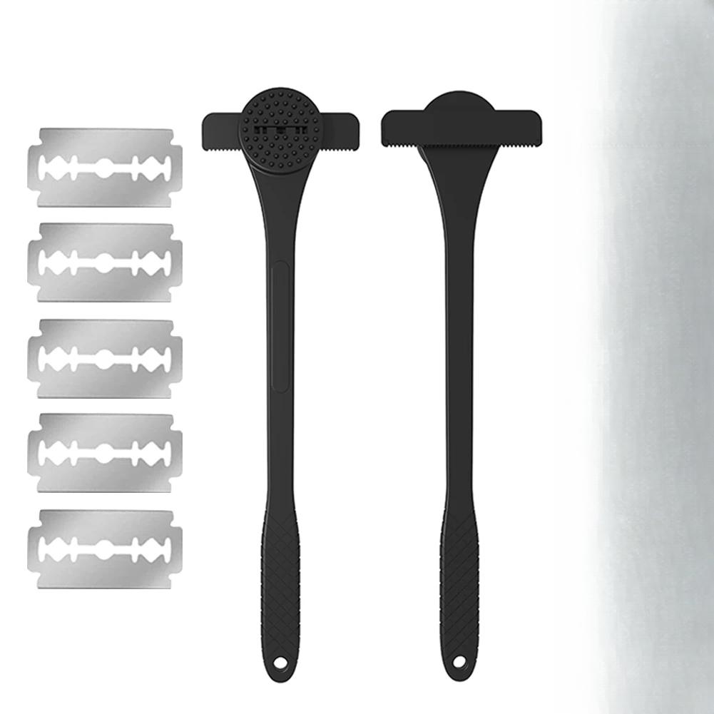 2 In 1 Men Back Shaver Long Soft Handle Shaving Knife Anti-Slip Back Hair Trimmer for Wet Dry Shaving