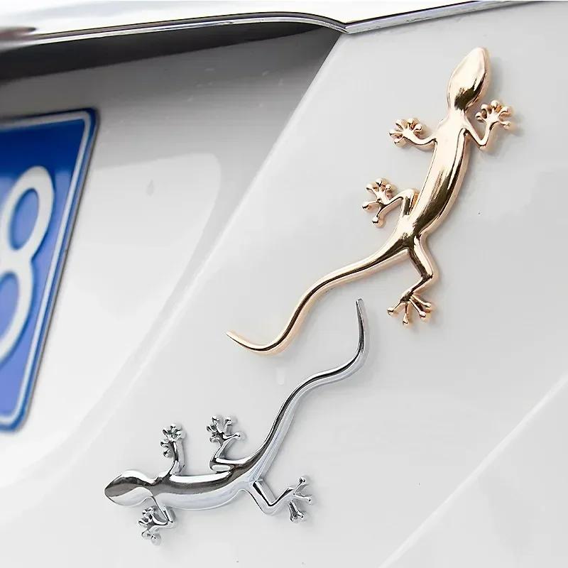 3D Metal Gecko Shape Lizard Logo Chrome Car Badge Emblems Sticker Decal Self-adhesive Car SUV Decoration Accessories Silver/Gold