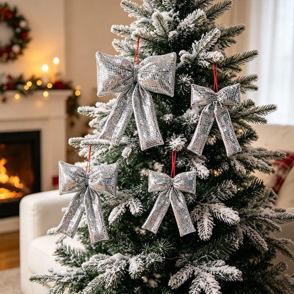 Sequin Decor Tree Ornament Shiny Surface Bow Pendant Easy Hang Christmas Bow Festive Display