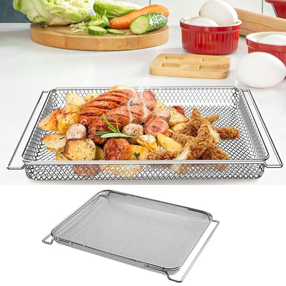 304 Stainless Steel Air Fryer Baking Net Dishwasher Safe Oven Crisper Tray Kitchen