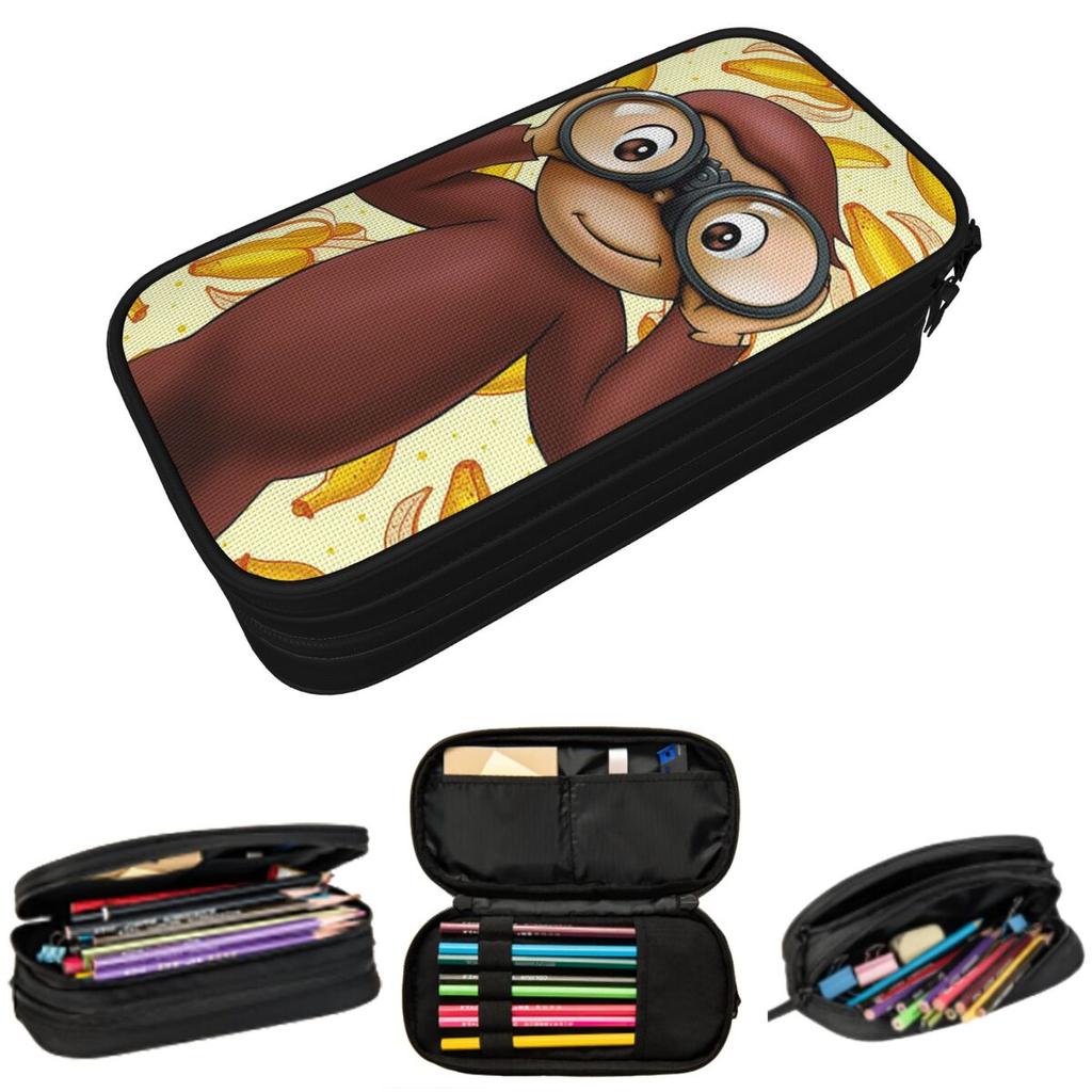 Cartoon Curious George Monkey Anime Pencil Case for Studen School Pen Box Pencil Bag Stationery Supplies Pen Holder Bag