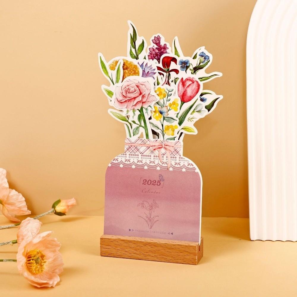 Wooden Stand Flowers Desk Calendar Card Insert Standing Desk Calendar Mini Desk Calendar  Festival