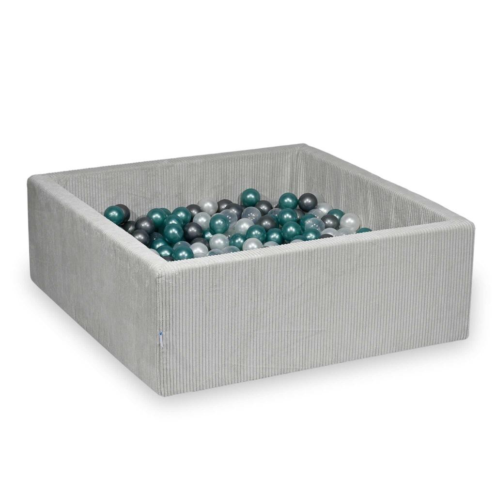 Dry pool 110x110x40 Corduroy Gray 600 balls: transparent, pearl, silver, metallic turquoise
