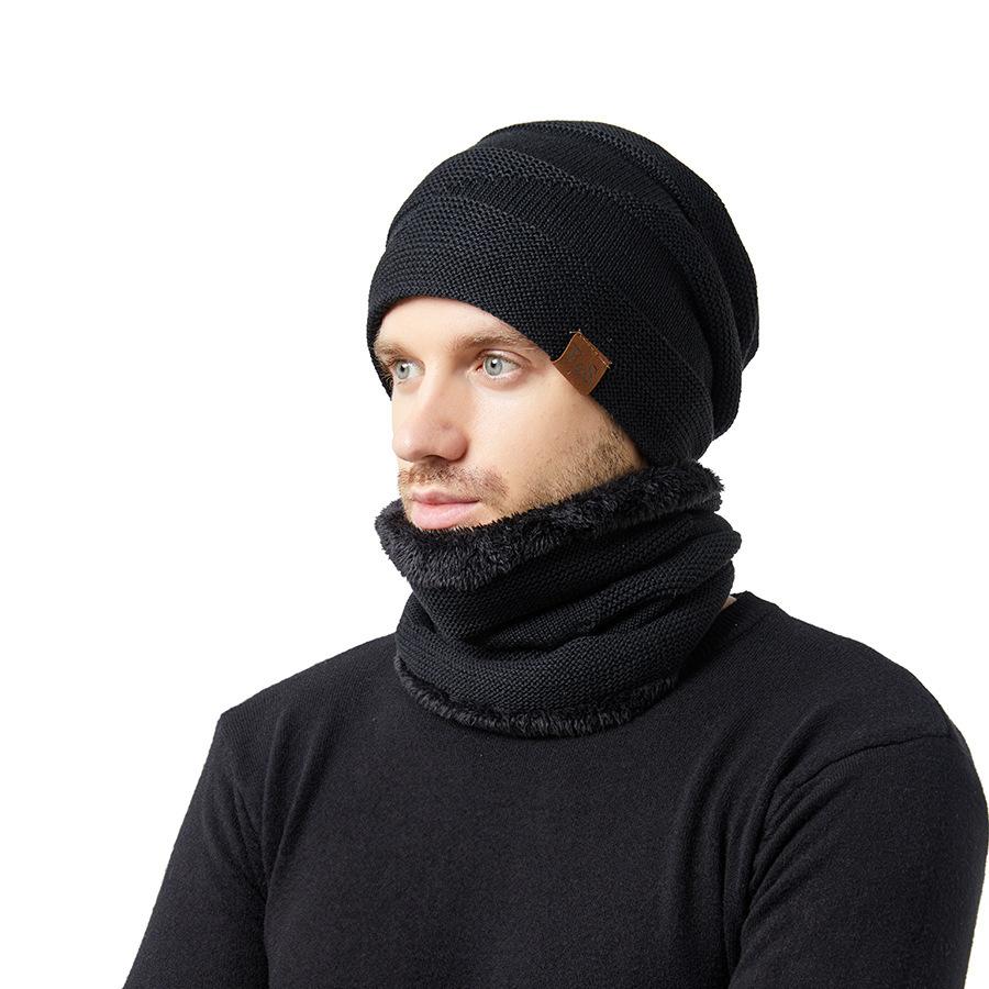 Winter Thick Warm Hat Couple's Warm Hat Solid Color Men's Women's Velvet Knitted Hat Sleeve Cap