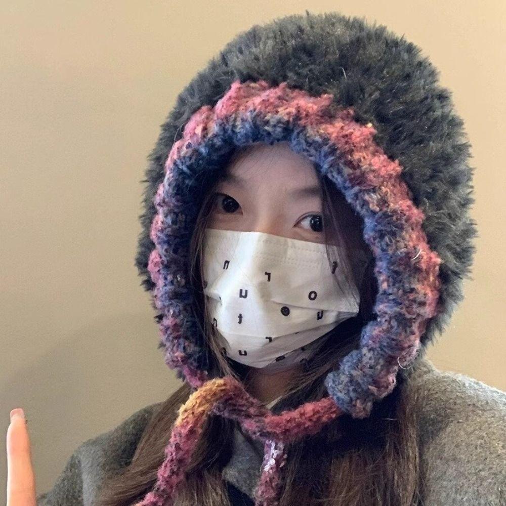 Plush Knitted Y2k Drawstring Hat New Design Pullover Beanie Hat Winter Crossbody Bag-hat  Women