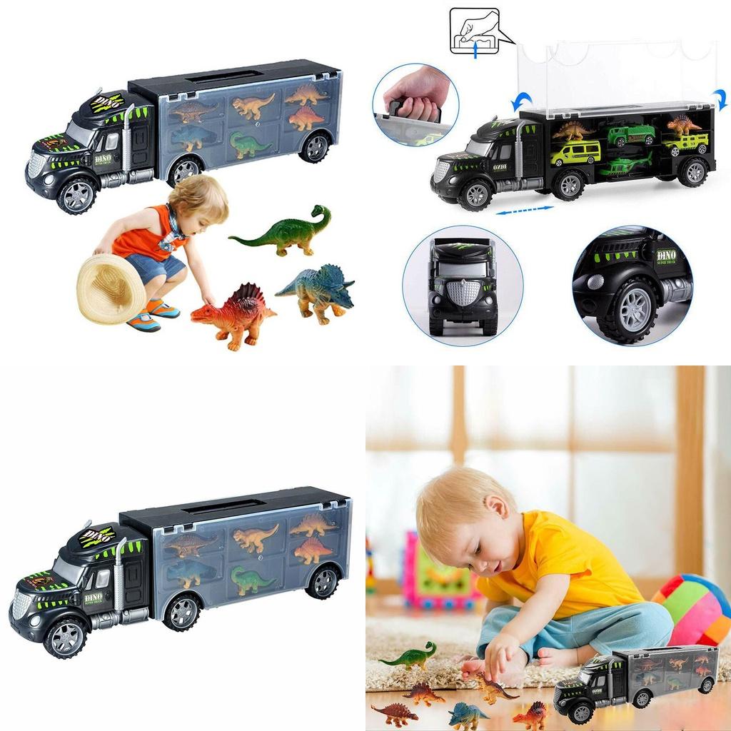 Exciting Dinosaur Truck Carry Case Transporter Dino Figures Playset For Kids Xmas Gift