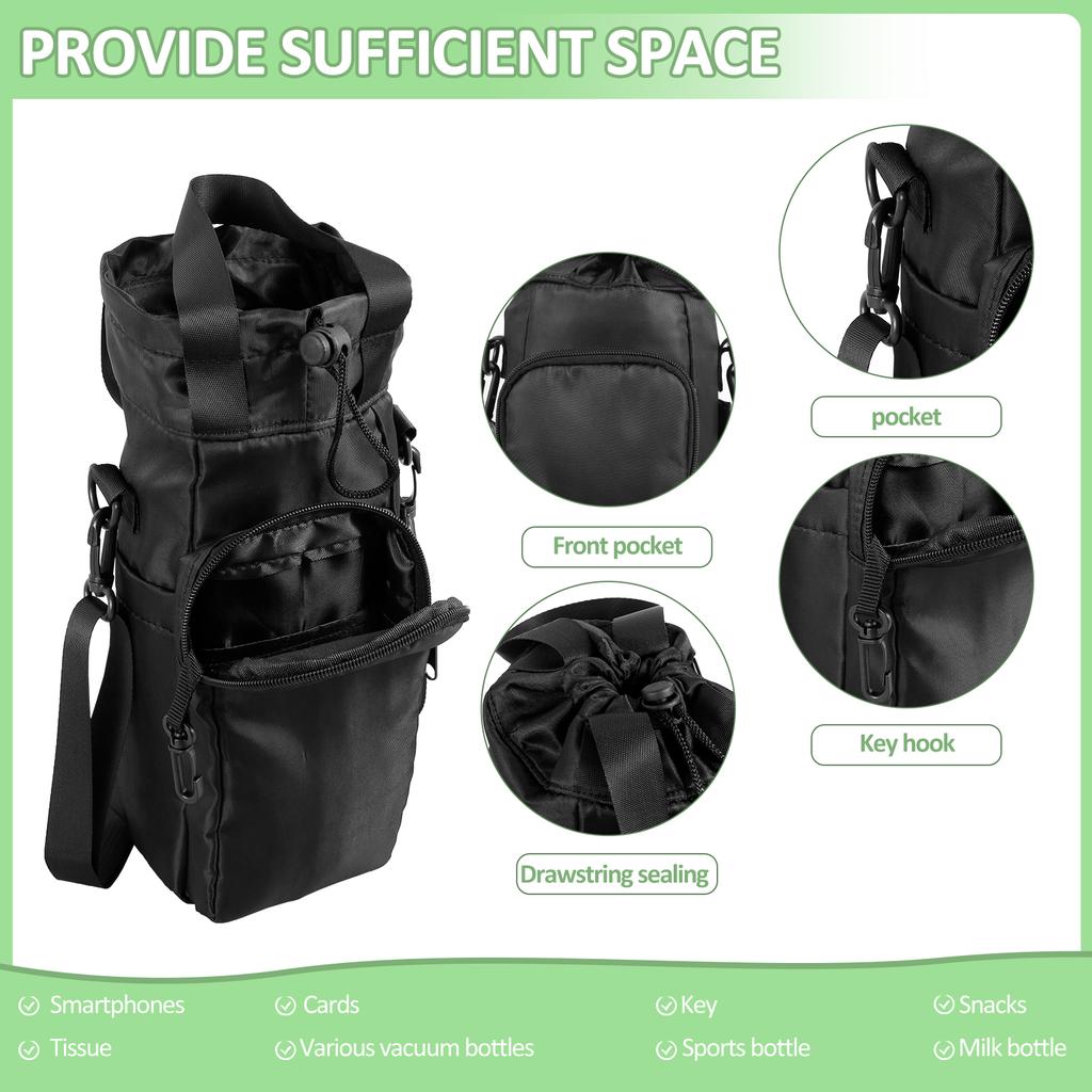 Portable Water Bottle Carrier Bag with Pockets Reusable Water Bottle Sling Bag with Adjustable Strap Insulated Mug Cover Bag