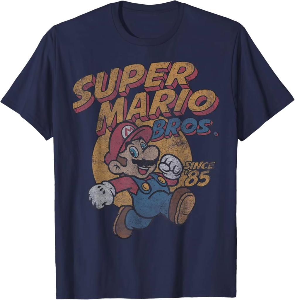 Maglietta Vintage Stampa Super Mario, Unisex Estiva Cotone Stile Y2K Cartone Animato Moda Girocollo Manica Corta Top Maglietta