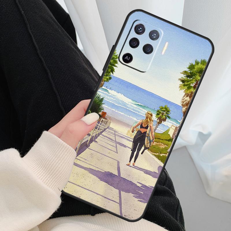 HAWAII STRAND SURF MEISJE SURFEN KUNST Hoesje Voor Oppo A40 A60 A80 A5 Pro A15 A16 A17 A57 A77 A94 A74 A54 A76 A96 A18 A38 A58 A78 A98