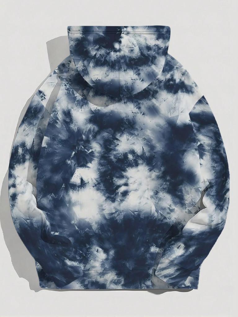 Men's Casual Tie-Dye Hoodie With Kangaroo Pocket, Loose Fit Spring Autumn Hooded Sweatshirt