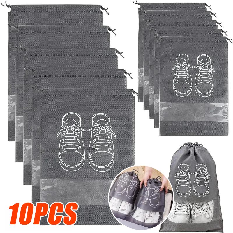3/5/10pcs Shoes Storage Bag Closet Organizer Non Woven Travel Portable Bag Waterproof Pocket Clothing Classified Draw Hanging Bag