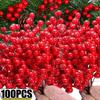 Artificial Red Berries Bouquet Christmas Holly Berry Flowers Fake Plant DIY Wreath Xmas Tree New Year Party Table Decoration