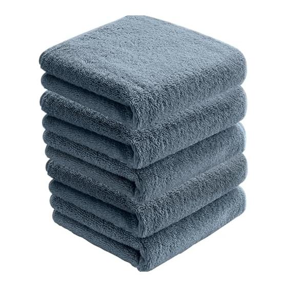 AYO Face Towel, Hotel Specification, Set of 5, Smoke Blue, Fluffy, 100% Cotton, 34 X 80 Cm, Highly Absorbent, Durable, Plain, Low Shedding, Gift