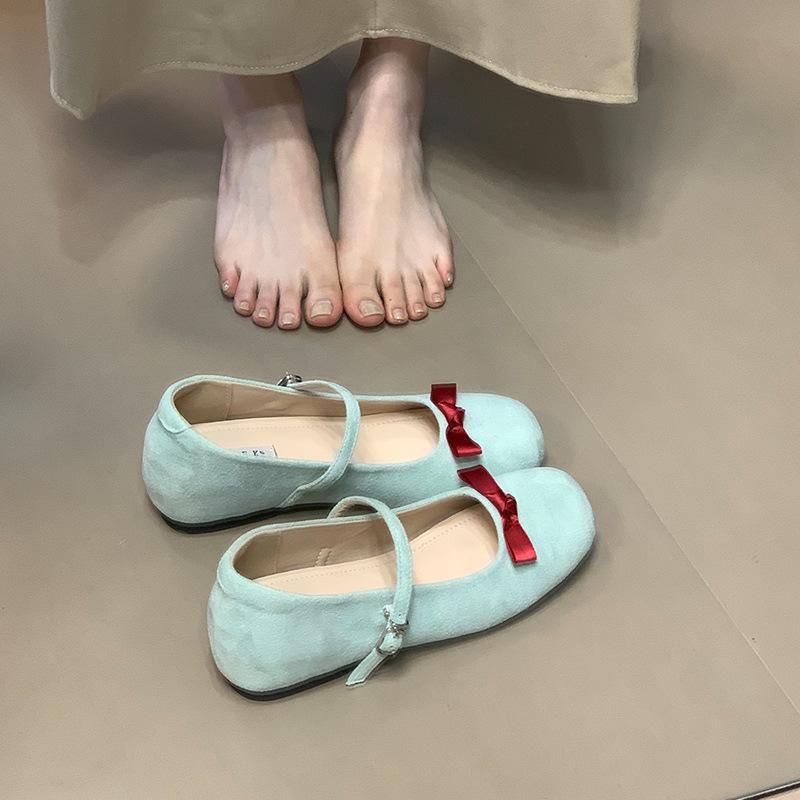 Cute round head ballet shoes women's spring and summer 2025 new French bow retro inner height increase Mary Jane shoes