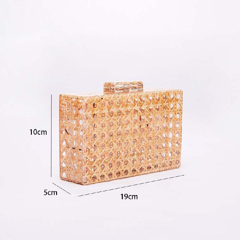 Evening Bag Vintage Rattan Crossbody Acrylic Shoulder Handbags Chain Clutch Party Wallets Mini Sacs Woven Women's Handbag Small