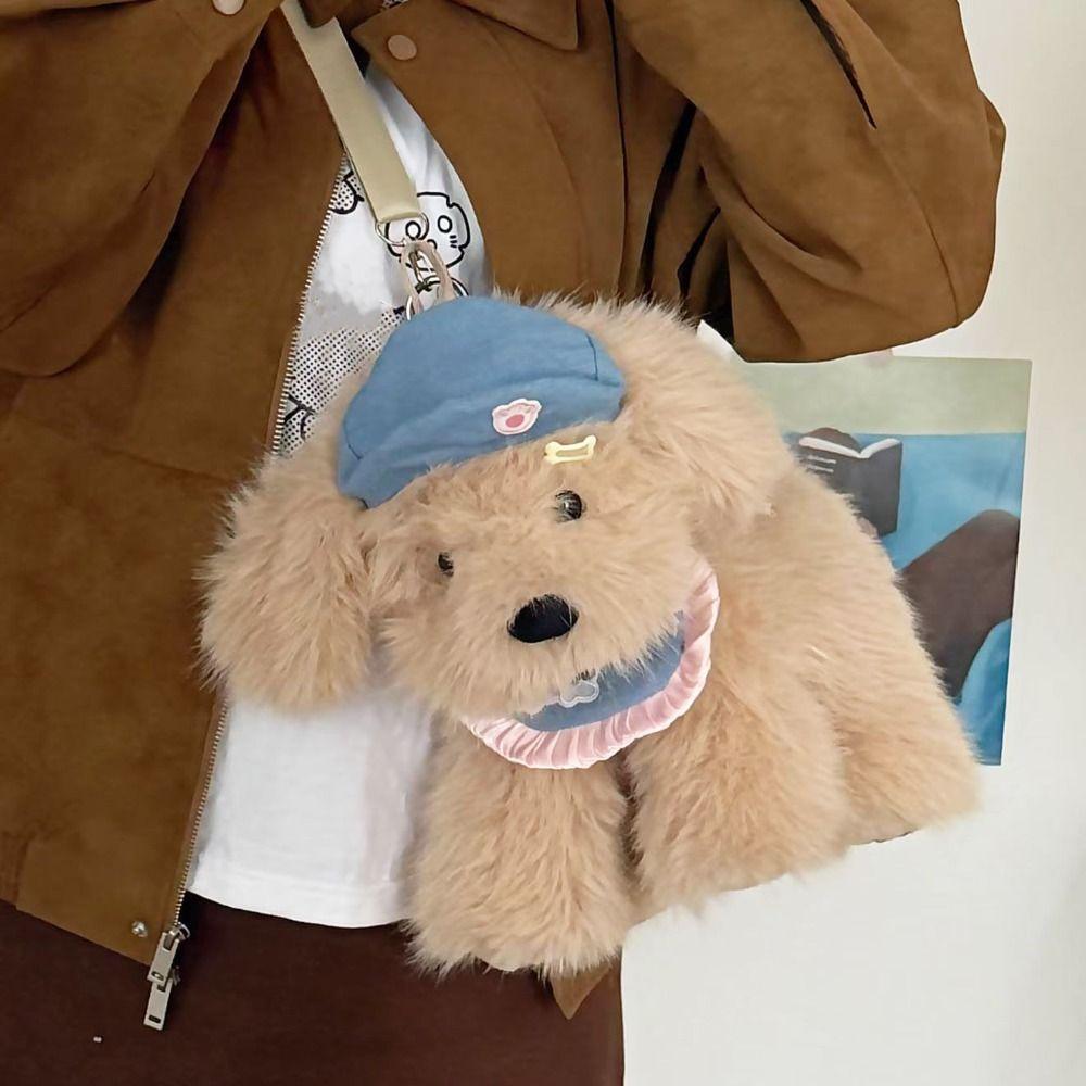 Kawaii Dog Plush Doll Knapsack Fluffy Stuffed Animal School Bag Cute Puppy Plush Backpack  Girls