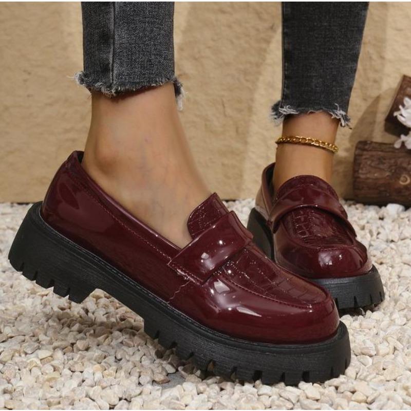 

Модные новые женские черные лоферы на массивной платформе, толстая подошва, слипоны, повседневная обувь, женская мода, черная лакированная кожа, обувь для школьной формы JK 43 красный