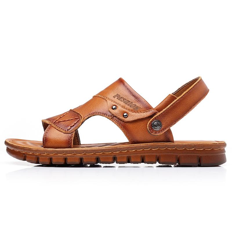 Fashion Summer Casual Beach Shoe Toe Layer Cowhide Fashionable Latex Pad Sandals for Men