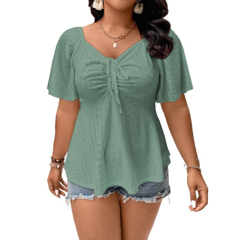 

Топ со шнуровкой и складками, с короткими рукавами, большого размера, женские футболки 5XL зелёный