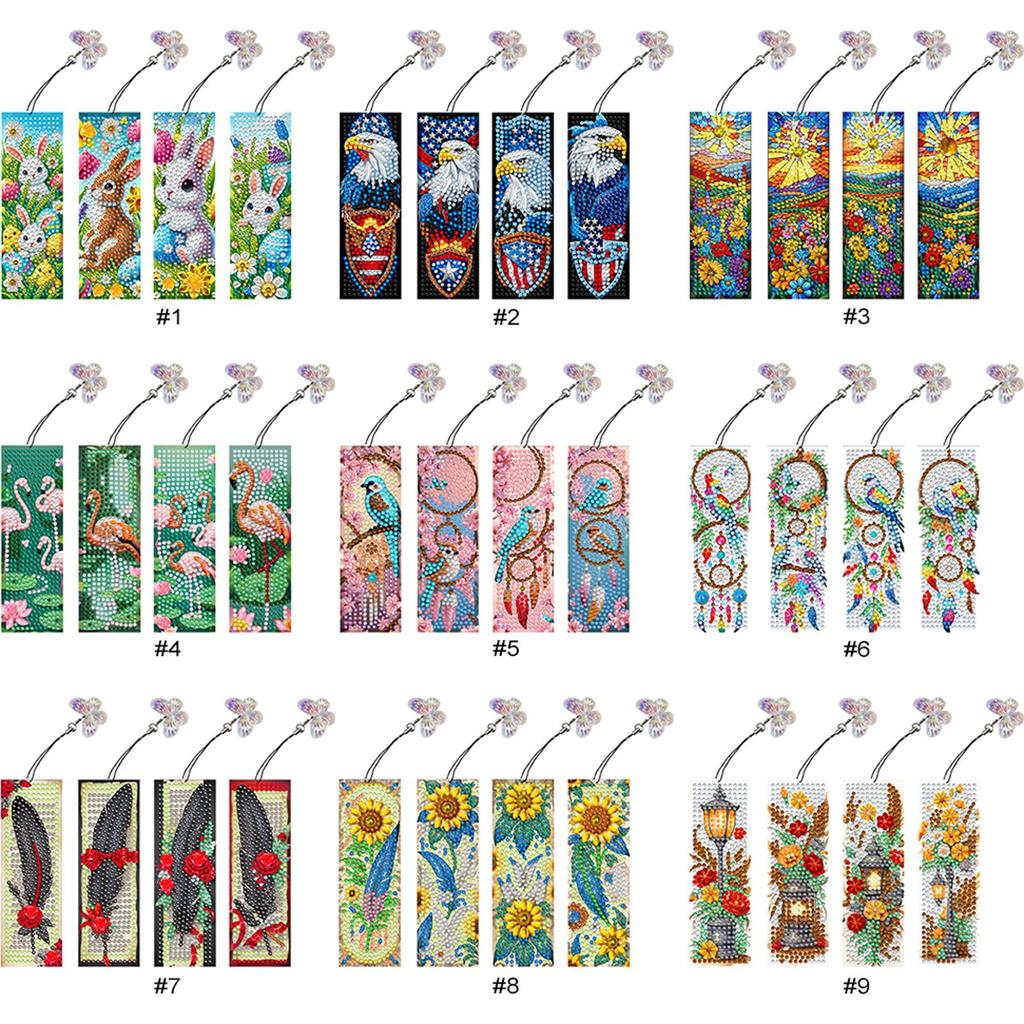 4Pcs Special Shape American Eagle Diamond Painting Bookmark 5D DIY Diamond Painting Bookmark Diamond Art Bookmark with Pendant