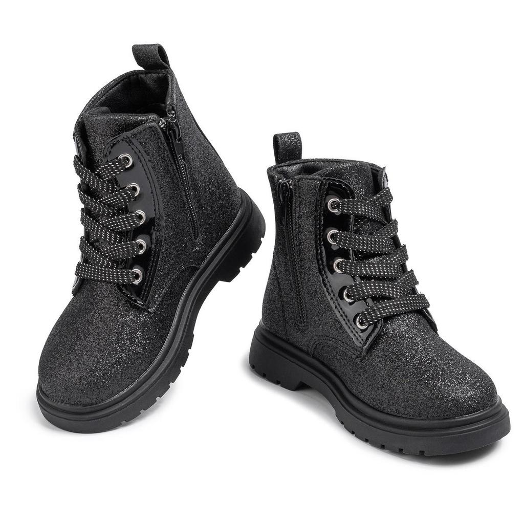 Children's Black Winter Mid-Calf Boots with Thick Sole and Side Zipper