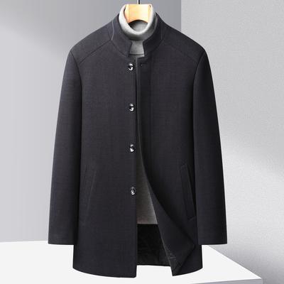 Automne et Hiver Nouveaux Manteaux en Vison Doré pour Homme Trench-coat pour Homme Mi-long à Col Montant à Carreaux Coton Épaissi Manteau pour Homme