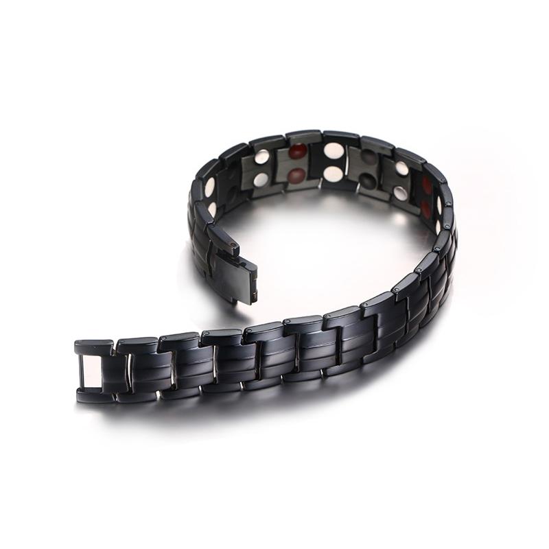 Vinterly Black Bracelet Men Hand Chain Link Energy Health Germanium Magnetic 15mm Stainless Steel Jewelry Women Male Waterproof