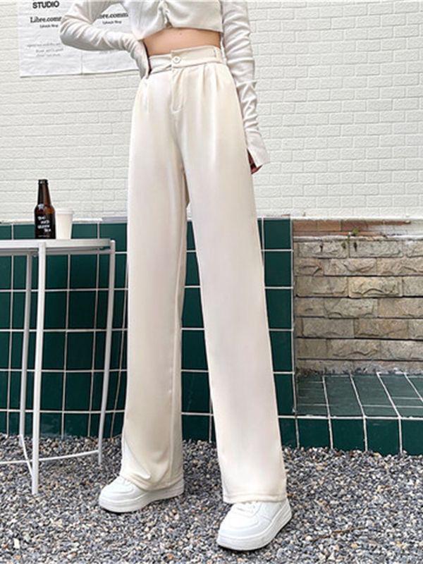 Korean Style Black Drapey High-Waisted Wide-Leg Suit Pants - 2024 Spring/Autumn
