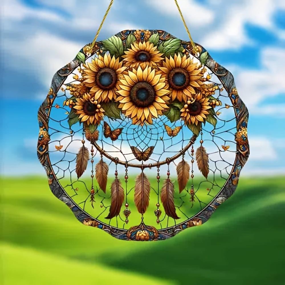Sunflower Sun Catcher. Colored glass decor for window, garden & room. Perfect housewarming or birthday gift.