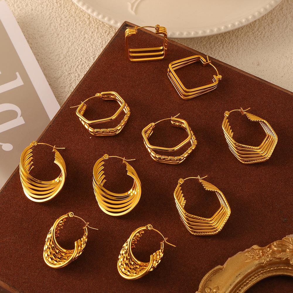 Irregular Multi-Layer Linear Earrings: Trendy Gold-Plated Titanium Steel Jewelry