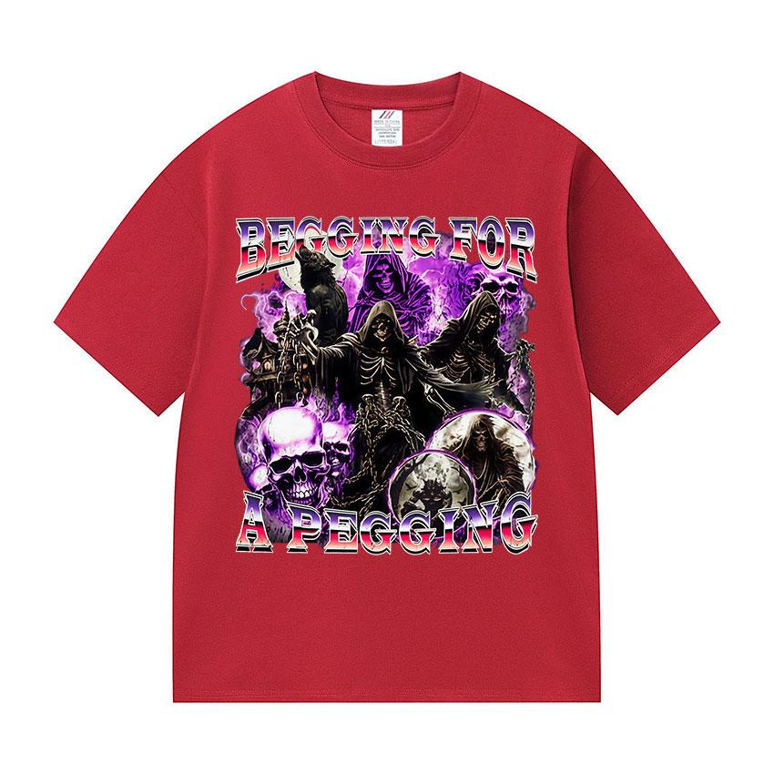 BEGG IN G FOR A PEGGING Funny Skeleton T Shirt Men's Vintage Gothic Short Sleeve T-shirts Casual Cotton Tops T-shirt Streetwear