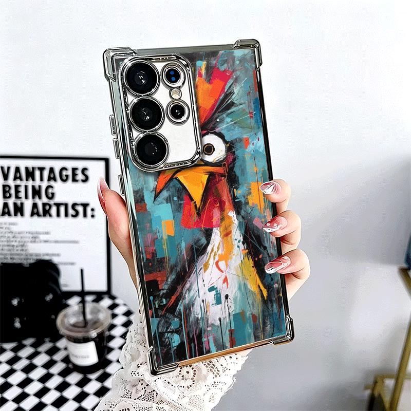 

Chicken Hen Rooster Plating Phone Case For Samsung Galaxy S24 S25 FE S26 Edge S23 Ultra S22 S21 Plus S20 Anti-Fall Airabag Cover Samsung S23