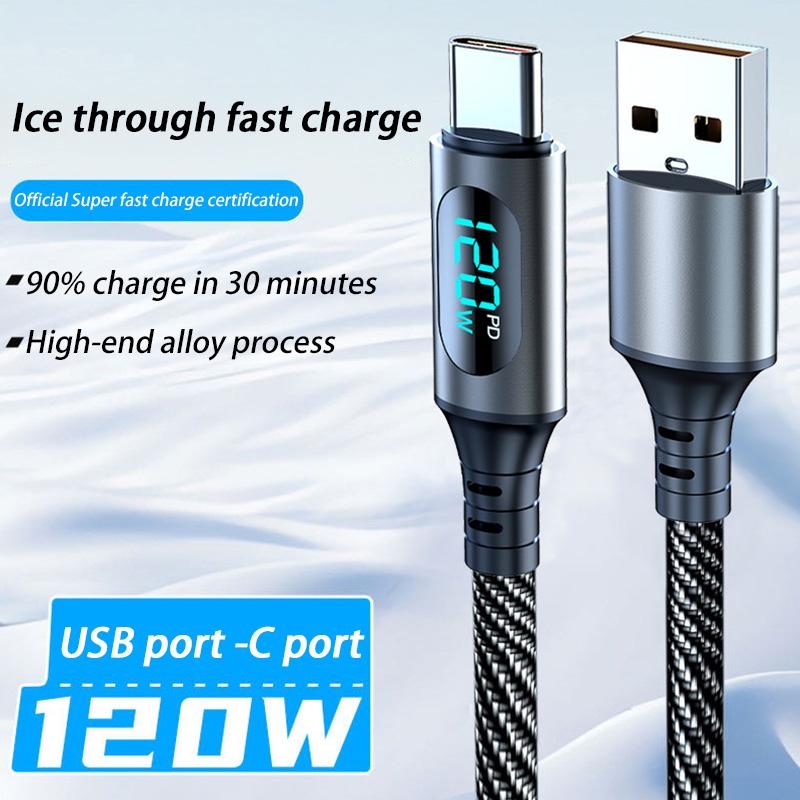 120W Cable Dual Digital Display Cable PD Fast Charging Highspeed Data Transfer USB Type C To Type-C Cable For Phone Macbook iPad 4