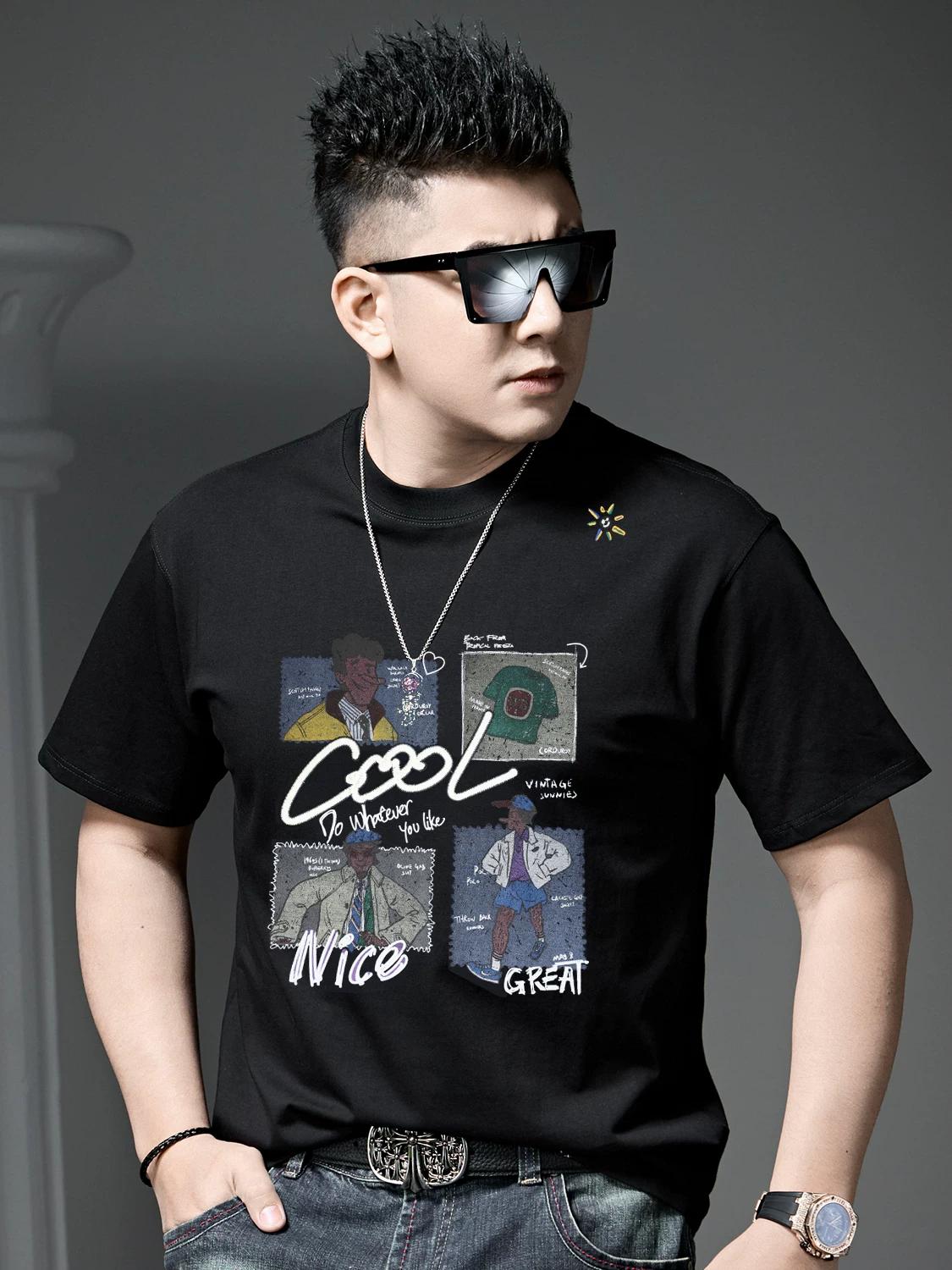 

European Station 2025 Summer New Men s Round Neck Cartoon Print Short-Sleeve T-Shirt Trendy Half-Sleeve Tee Shirt XL белый