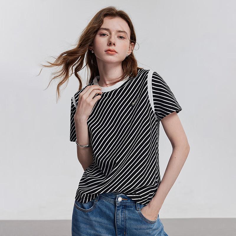 Chuyu 2025 Summer Striped Short Sleeve Cotton T-Shirt