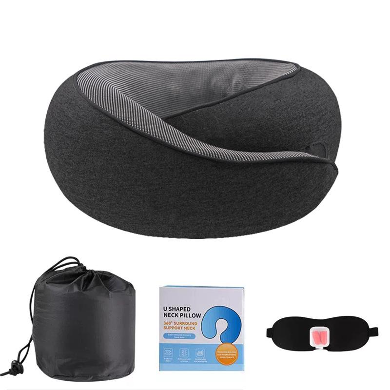 U-Shaped Memory Foam Travel Neck Pillow - No Head Tilt Support for Airplane and Office Use