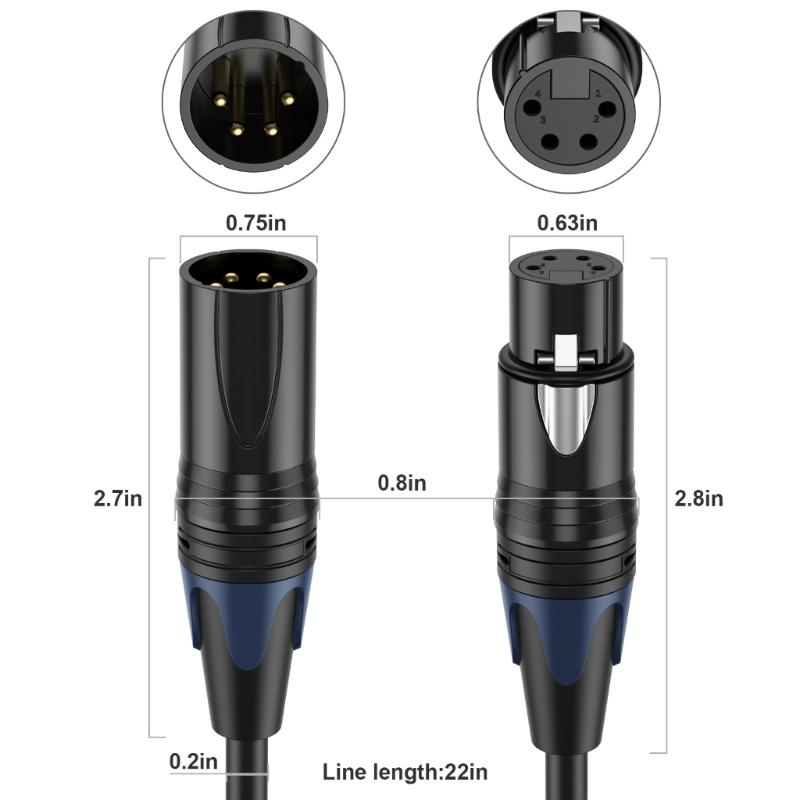 XLR4 Cable Microphone Cable 4 Pin Male To Female Extender Cord for Studio Recorder Mic Mixers LED Light Speaker System