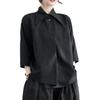 Women's Black Loose-Fit Irregular Top with Three-Quarter Sleeves