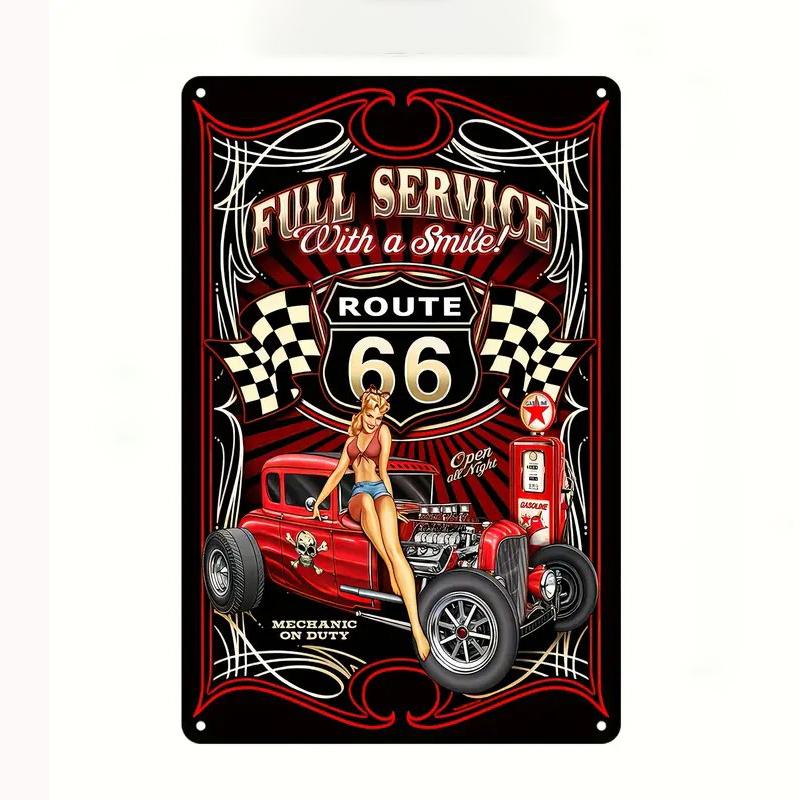 High Definition Tin Sign Vintage Route 66 Retro Metal Wall Art Decor Set for Man Cave Garage Bar Pub Auto Enthusiast Room