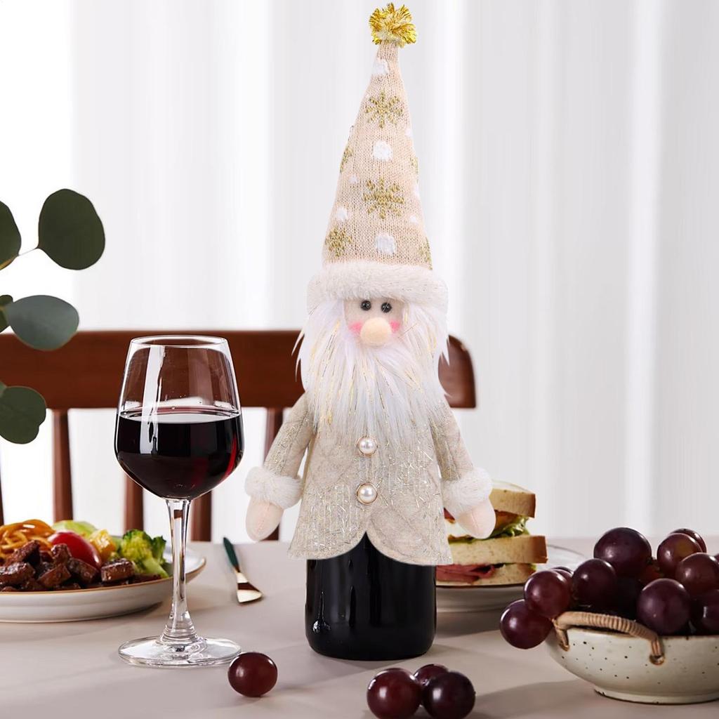 Santa Claus Doll Wine Bottle Cover Christmas Snowman Deer Doll Design Wine Bottle Cover Beer Bottle Topper Cover Decoration